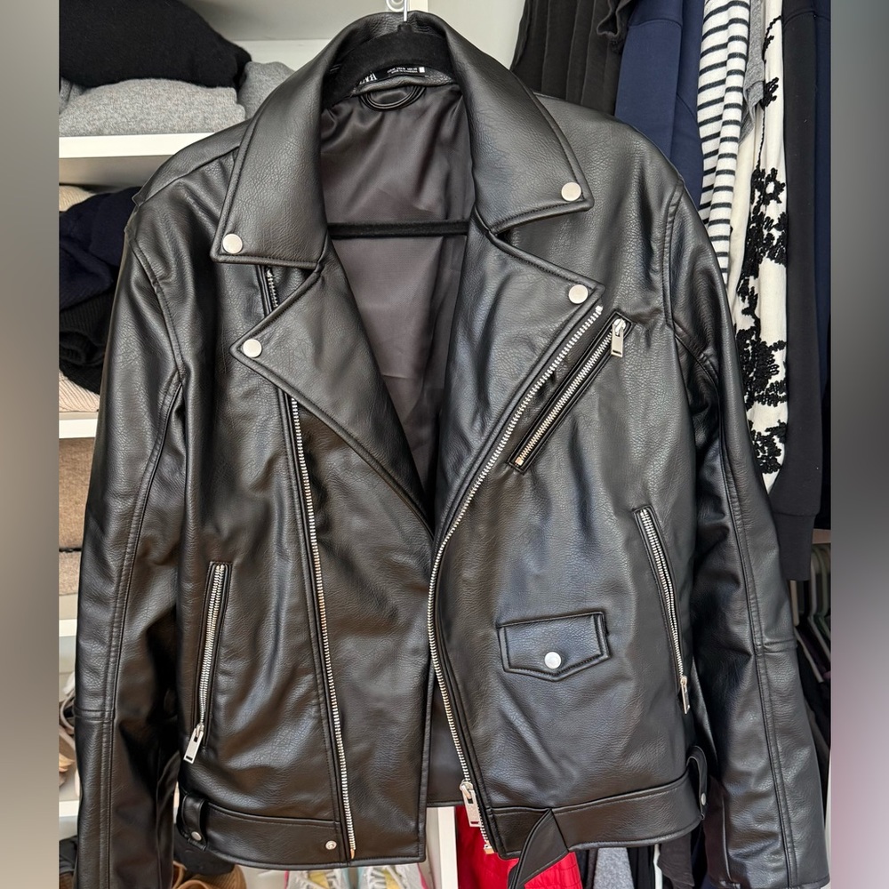 Zara Black Faux Mens Leather Biker Jacket